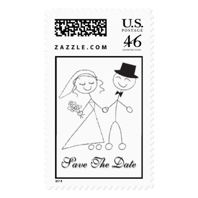 Cartoon Bride &amp; Groom  Save The Date Postage Stamps