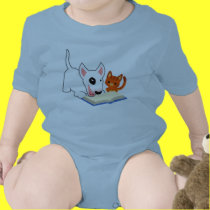 Karikatur Bullie und Miezekatze mit Buch-Baby-Klei t-shirts