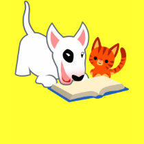 Karikatur Bullie und Miezekatze mit Buch-Frauen-T- t-shirts