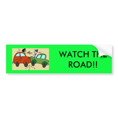 cartoon-car-crash, WATCH THE ROAD!! Bumper Stickers by lolhaha888