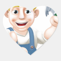 Cartoon carpenter or construction guy heart stickers