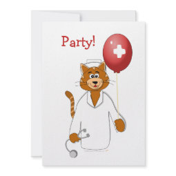 Cartoon Cat Nurse with Balloon invitation