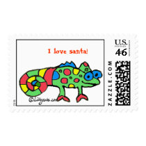 Cartoon Chameleon for Christmas postage