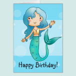 Cartoon Cheerful Mermaid birthday card cards