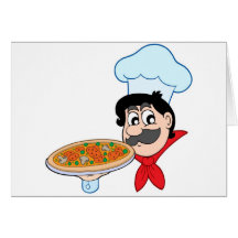 Cartoon chef with pizza card