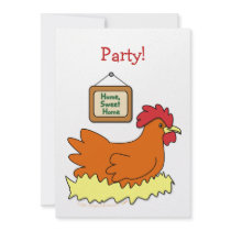 Cartoon Chicken in Nest Home Sweet Home Personalized Invite