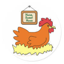 Cartoon Chicken in Nest Home Sweet Home Sticker