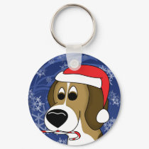 Cartoon Christmas Beagle Keychain by MenagerieMayhem Cartoon Christmas Beagle Keychain