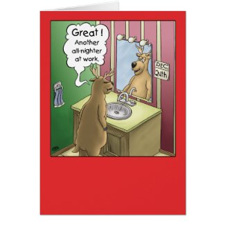 Cartoon Christmas Card: Working Christmas Eve
