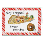 Cartoon Christmas Pizza and Donut Card