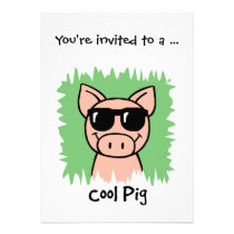 Cartoon Clip Art Cool Pig Sunglasses Boy Birthday invitations