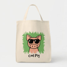 Cartoon Clip Art Cool Pig with Sunglasses Canvas Bag