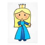 Cartoon Clip Art Cute Blond Princess in Blue Dress Custom Invite