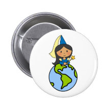 Cartoon Clip Art Cute Princess on Top of the World Pinback Buttons