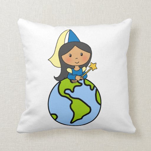 Cartoon Clip Art Cute Princess on Top of the World Throw Pillow Zazzle