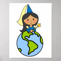 Cartoon Clip Art Cute Princess on Top of the World Poster
