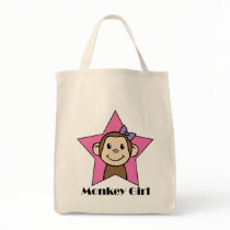 Cartoon Clip Art Smile Monkey Girl Pink Star Bow Canvas Bags