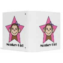 Cartoon Clip Art Smile Monkey Girl Pink Star Bow 3 Ring Binder