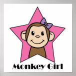 Cartoon Clip Art Smile Monkey Girl Pink Star Bow Print