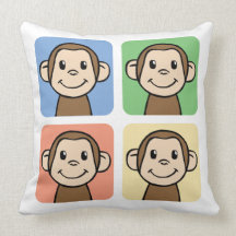 Cartoon Clip Art with 4 Happy Monkeys Pillows