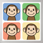 Cartoon Clip Art with 4 Happy Monkeys Posters
