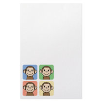 Cartoon Clip Art with 4 Happy Monkeys Stationery Paper