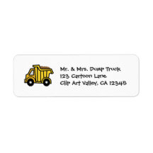 Cartoon Clip Art with a Construction Dump Truck Custom Return Address Labels