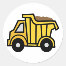 Cartoon Clip Art with a Construction Dump Truck Round Stickers