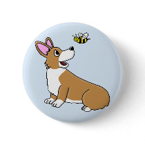 Cartoon Corgi Bee Button by MenagerieMayhem Cartoon Corgi Bee Button