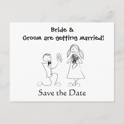 Cartoon Couple Wedding Save the Date Post Cards by frugalbride