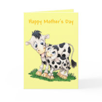 Cartoon Cow and Calf Mother's Day Card (Blank)