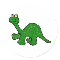 Cartoon Crayon Brontosaurus Collection Round Sticker