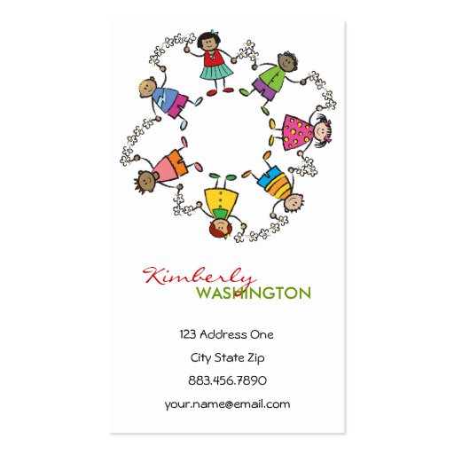 Cartoon Cute Happy Kids Friends Around The World Business Card Template (front side)
