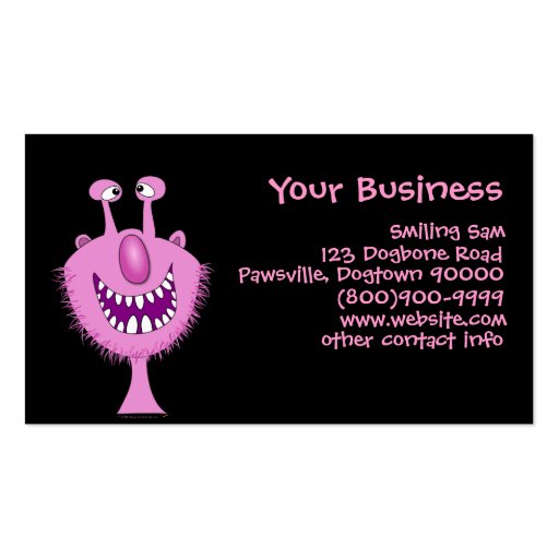 Cartoon Cute Pink Monster Business Cards Template (back side)