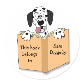 Cartoon Dalmatian Dog Customizable Bookplate Stickers Template