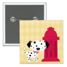 Cartoon dalmation dog & fire hydrant button