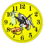 Cartoon Dog and Sleeping Cat Wall Clock
