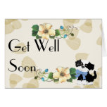 Cartoon Dog - B/W ~ Tan Leaves Design Greeting Cards