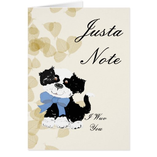 Cartoon Dog - B/W ~ Tan Leaves Design Cards