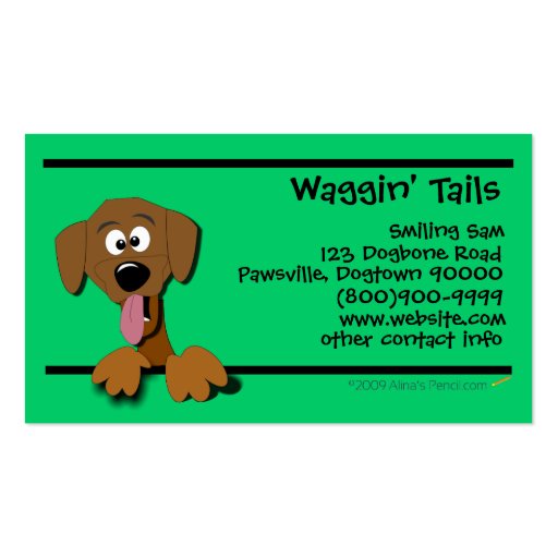 Cartoon Dog Business Card Template (green) (back side)