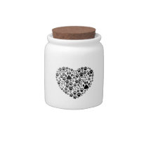 Cartoon Dog Paws Footprints Heart Love White Black decorative jar for hair ties or paperclips