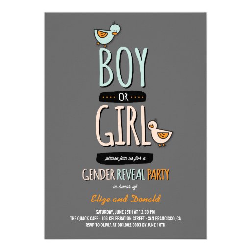 Cartoon Ducks Baby Boy Girl Gender Reveal Party Custom Announcement