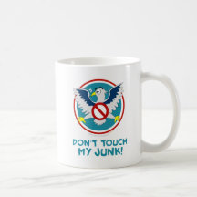 Cartoon Eagle Don't Touch My Junk Funny TSA Logo Mugs