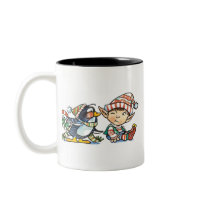 Cartoon Elf and Penguin mug