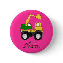 Cartoon Excavator - Personalized Name Gift Buttons