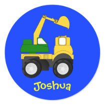 Cartoon Excavator - Personalized Name Gift Round Sticker