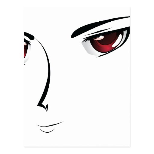 Cartoon face with red eyes postcard | Zazzle