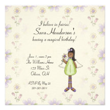 Cartoon Fairy and Purple Flower Party Invitation