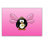 Cartoon Fairy Penguin Pink Background Table Cards