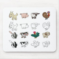 Cartoon Farm Animal Illustrations Mouse Mat